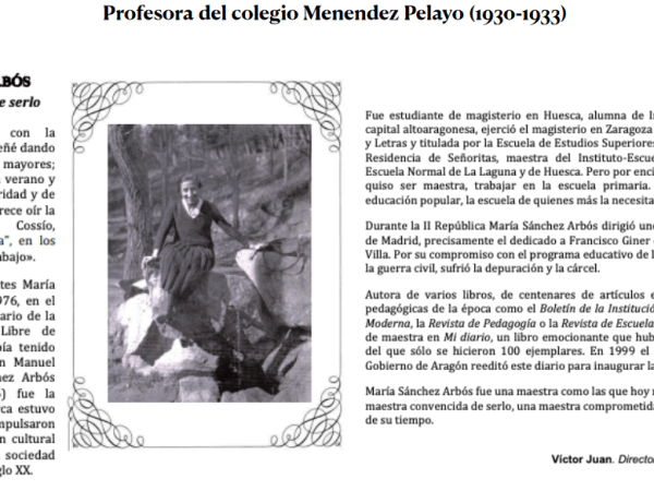 María Sánchez Arbós, profesora del Menéndez de 1930-1933