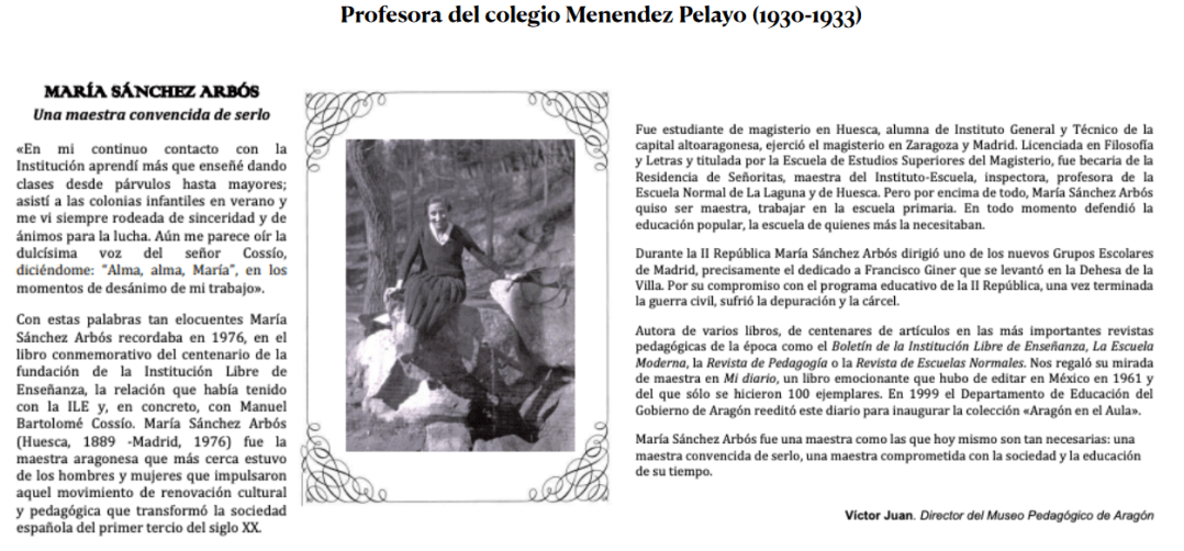 María Sánchez Arbós, profesora del Menéndez de 1930-1933