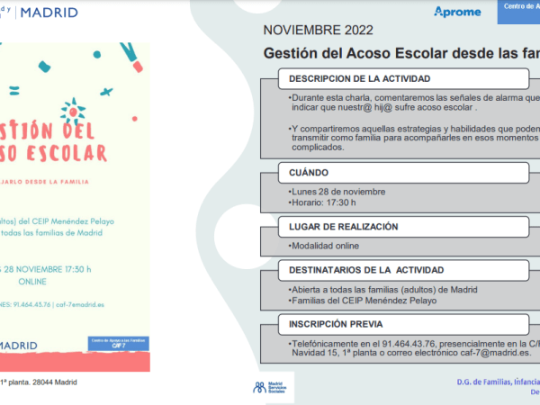Charla sobre Gestión del Acoso Escolar desde las familias