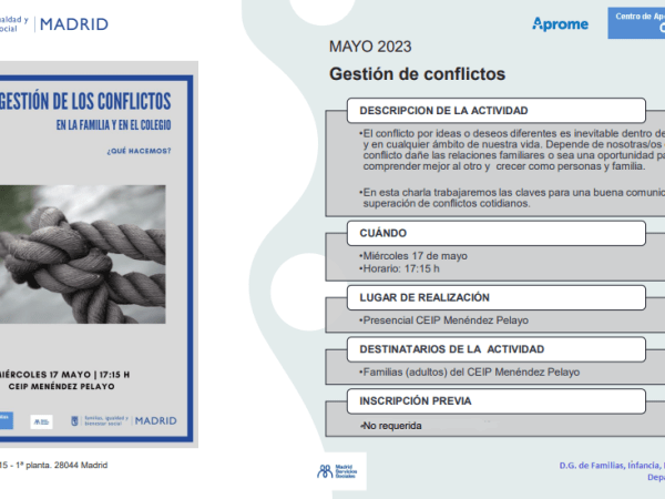 Charla: Gestión de conflictos en la familia y en el colegio